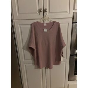 Luna Womens Mauve Sequin V Neck Sweater 3X